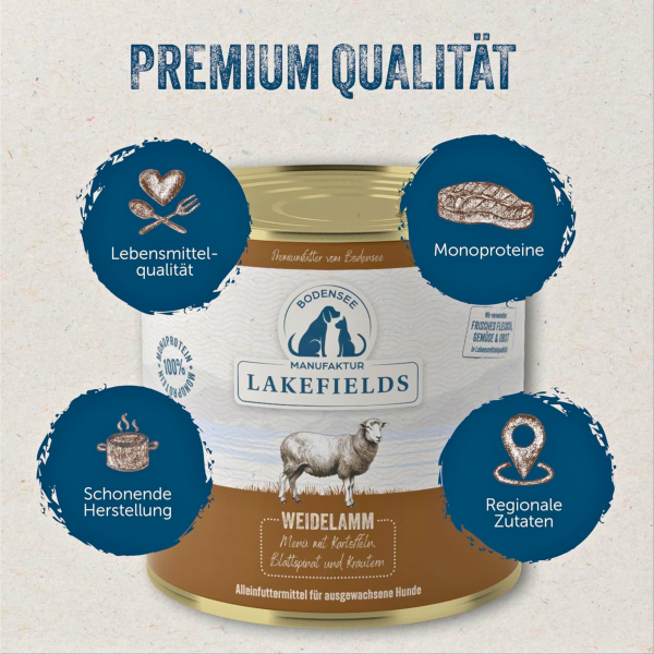 Nassfutter-Menü Lamm – Premium Alleinfuttermittel für Hunde mit frischem Weidelamm, Kartoffeln, Blattspinat & Kräutern